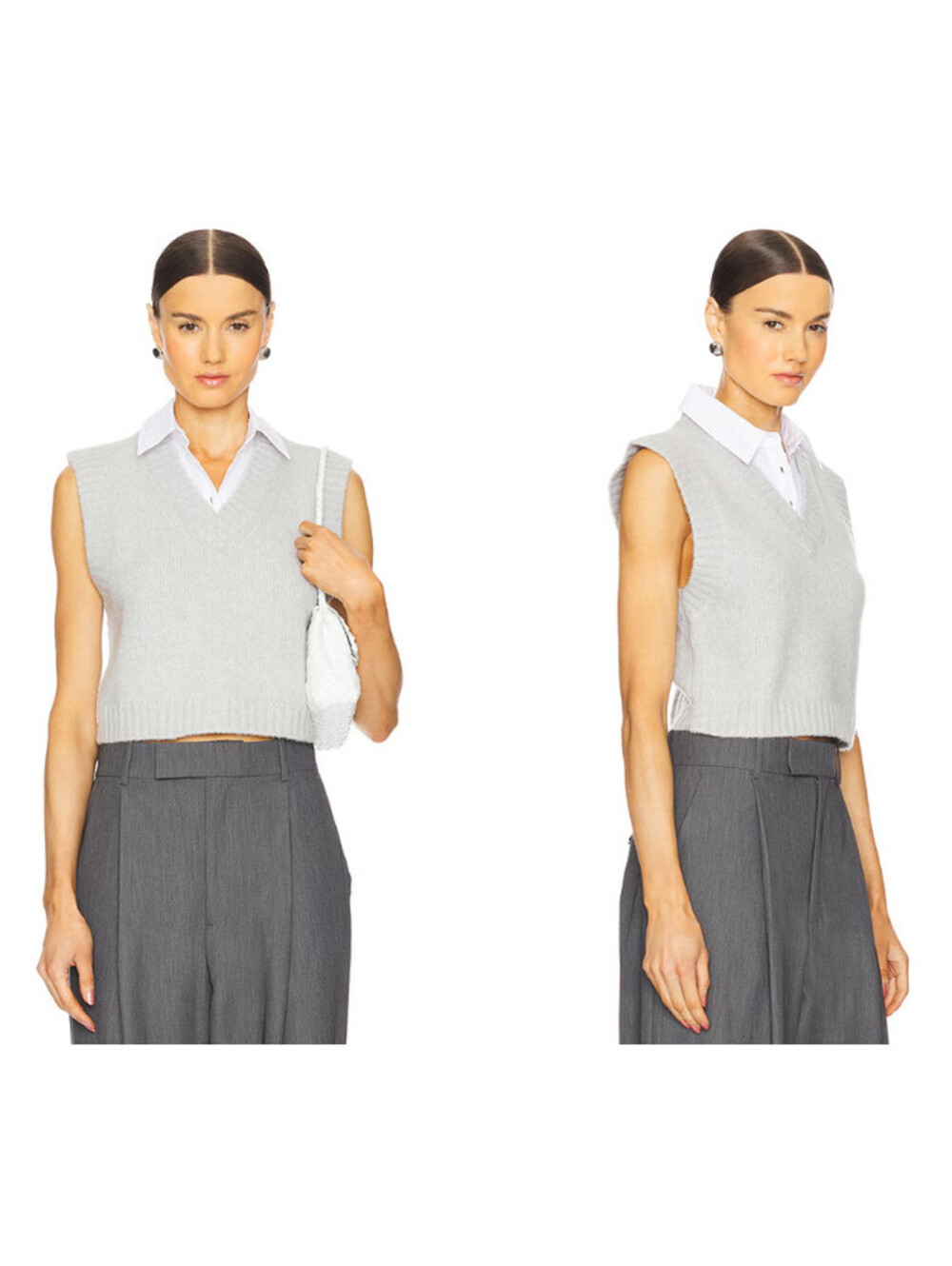 FAVORITE DAUGHTER The Leigh Collar Sweater Vest Light Grey size XL $198msrp